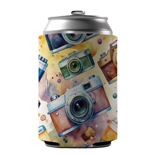 Cameras Retro 35mm Scattered Photographer Photography Watercolor Can Cooler Beer Soda Drink Insulated Holder Sleeve Hugger