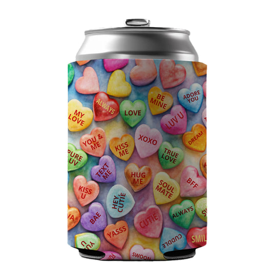 Candy Conversation Hearts Candy Valentine's Day Love Can Cooler Beer Soda Drink Insulated Holder Sleeve Hugger