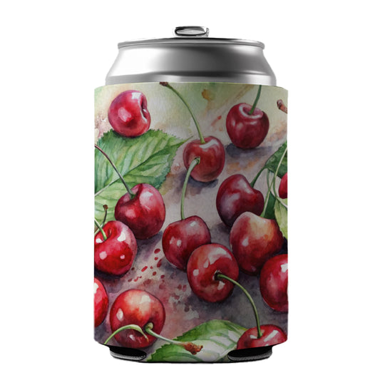 Cherries Fruit Watercolor Can Cooler Beer Soda Drink Insulated Holder Sleeve Hugger