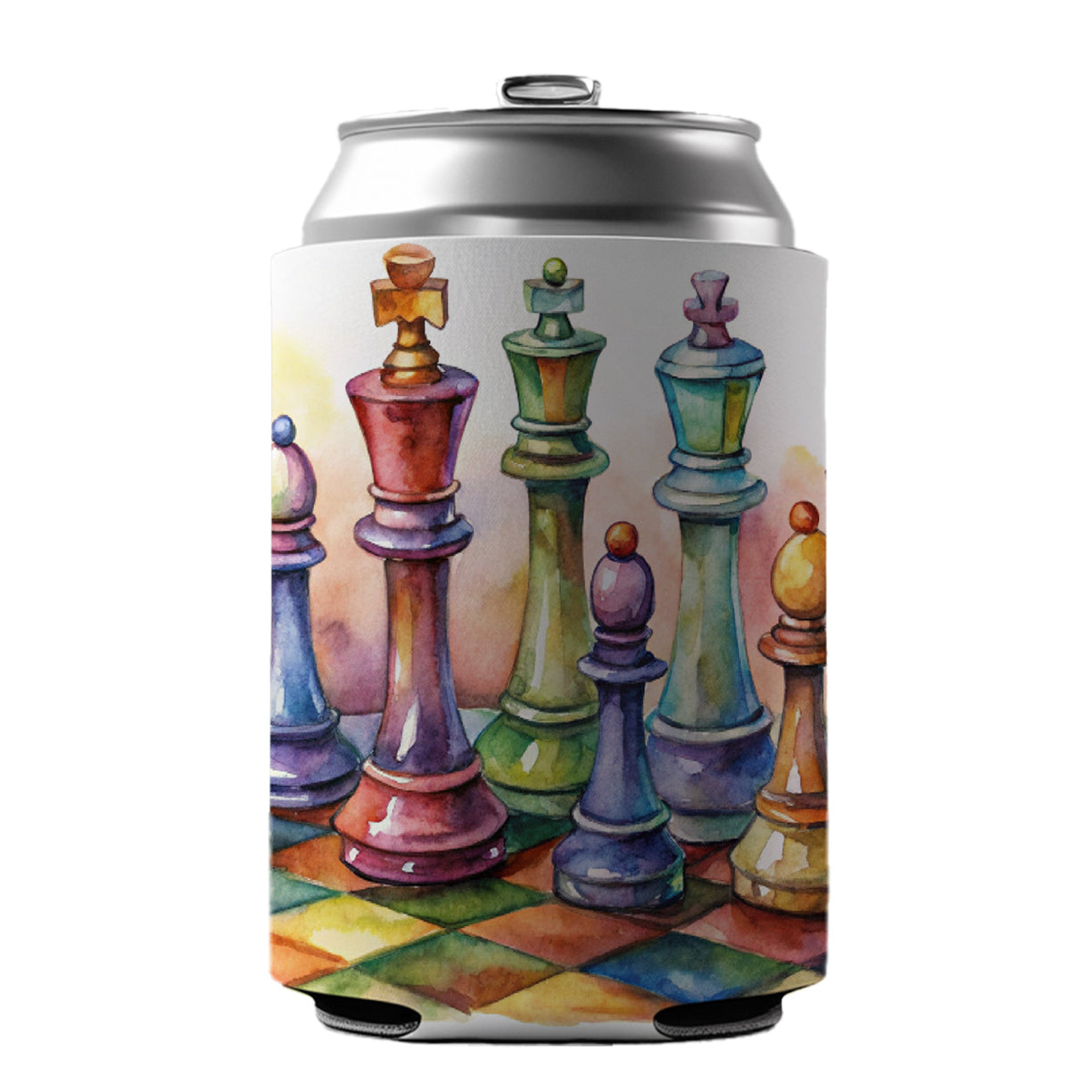 Chess Pieces Colorful Watercolor Can Cooler Beer Soda Drink Insulated Holder Sleeve Hugger