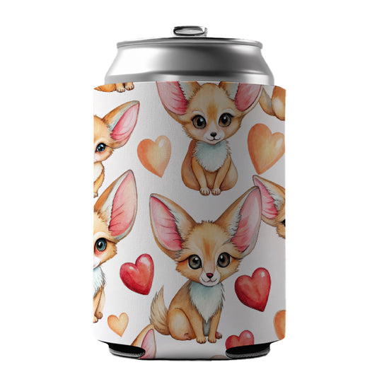 Chibi Fenec Foxes And Hearts Can Cooler Beer Soda Drink Insulated Holder Sleeve Hugger