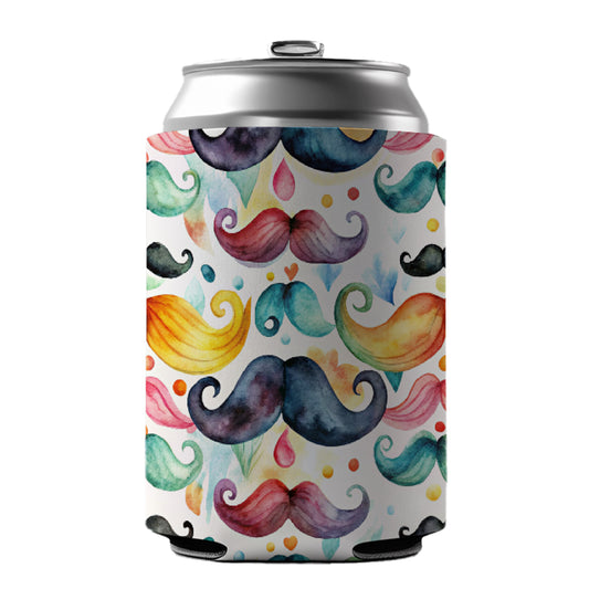 Colorful Mustaches Watercolor Can Cooler Beer Soda Drink Insulated Holder Sleeve Hugger