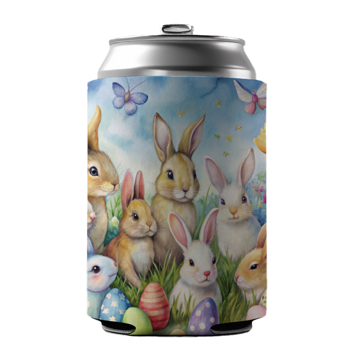 Easter Bunnies Watercolor Can Cooler Beer Soda Drink Insulated Holder Sleeve Hugger