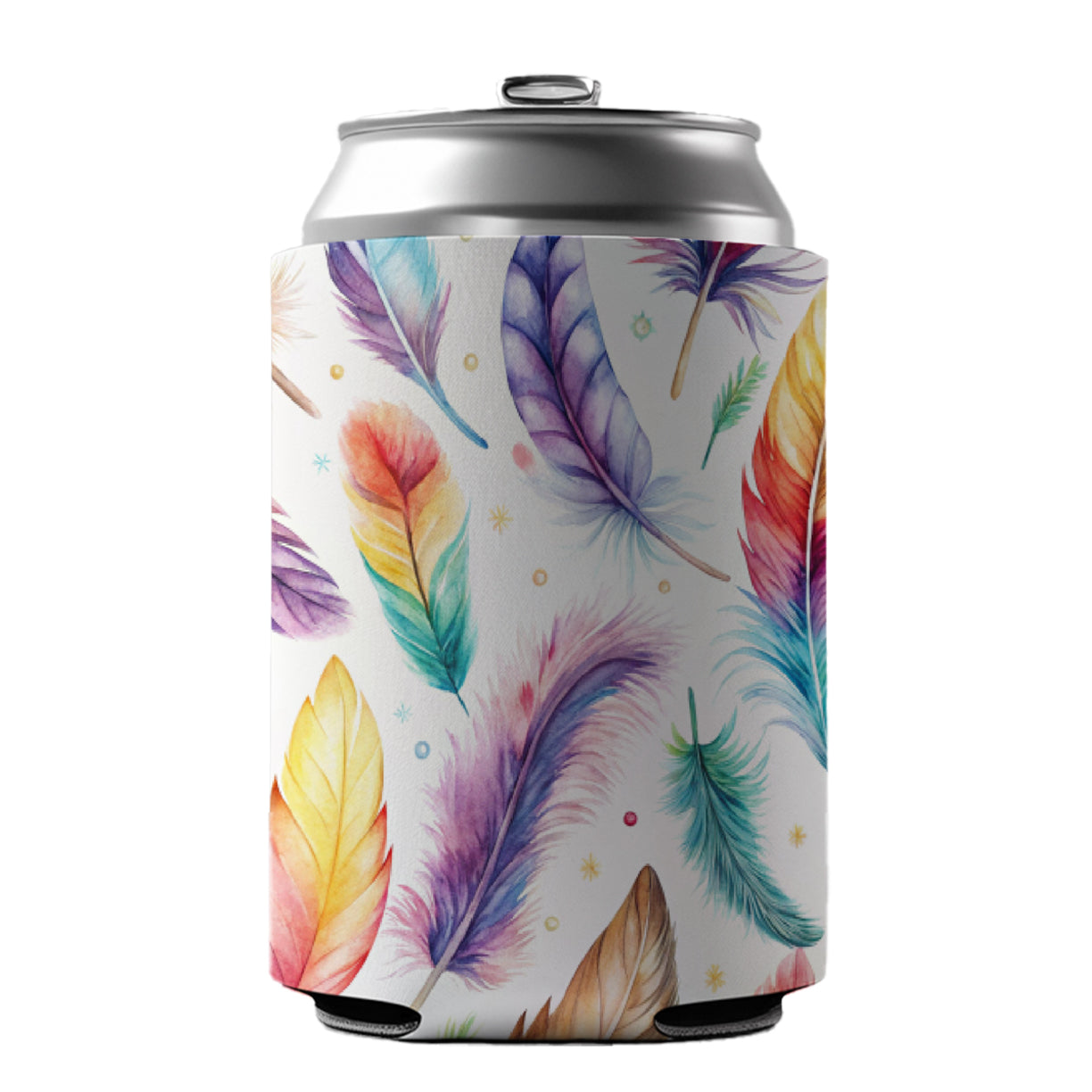 Feathers Watercolor Can Cooler Beer Soda Drink Insulated Holder Sleeve Hugger