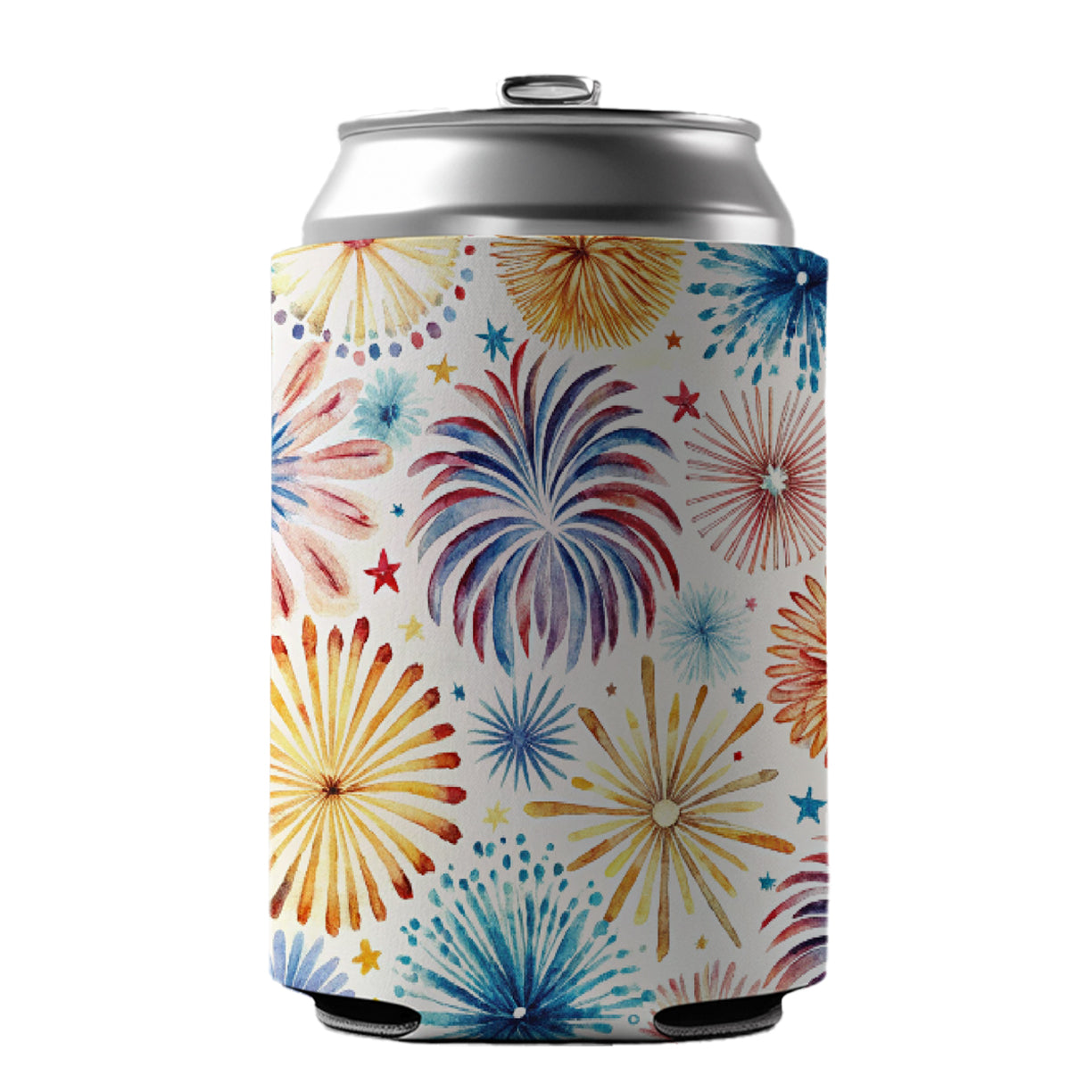 Fireworks Colorful Patriotic Fourth of July Can Cooler Beer Soda Drink Insulated Holder Sleeve Hugger