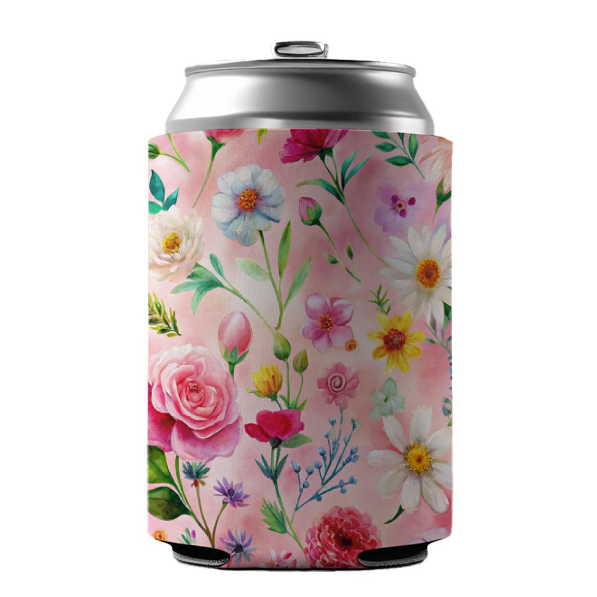 Flowers Pink Background Watercolor Can Cooler Beer Soda Drink Insulated Holder Sleeve Hugger