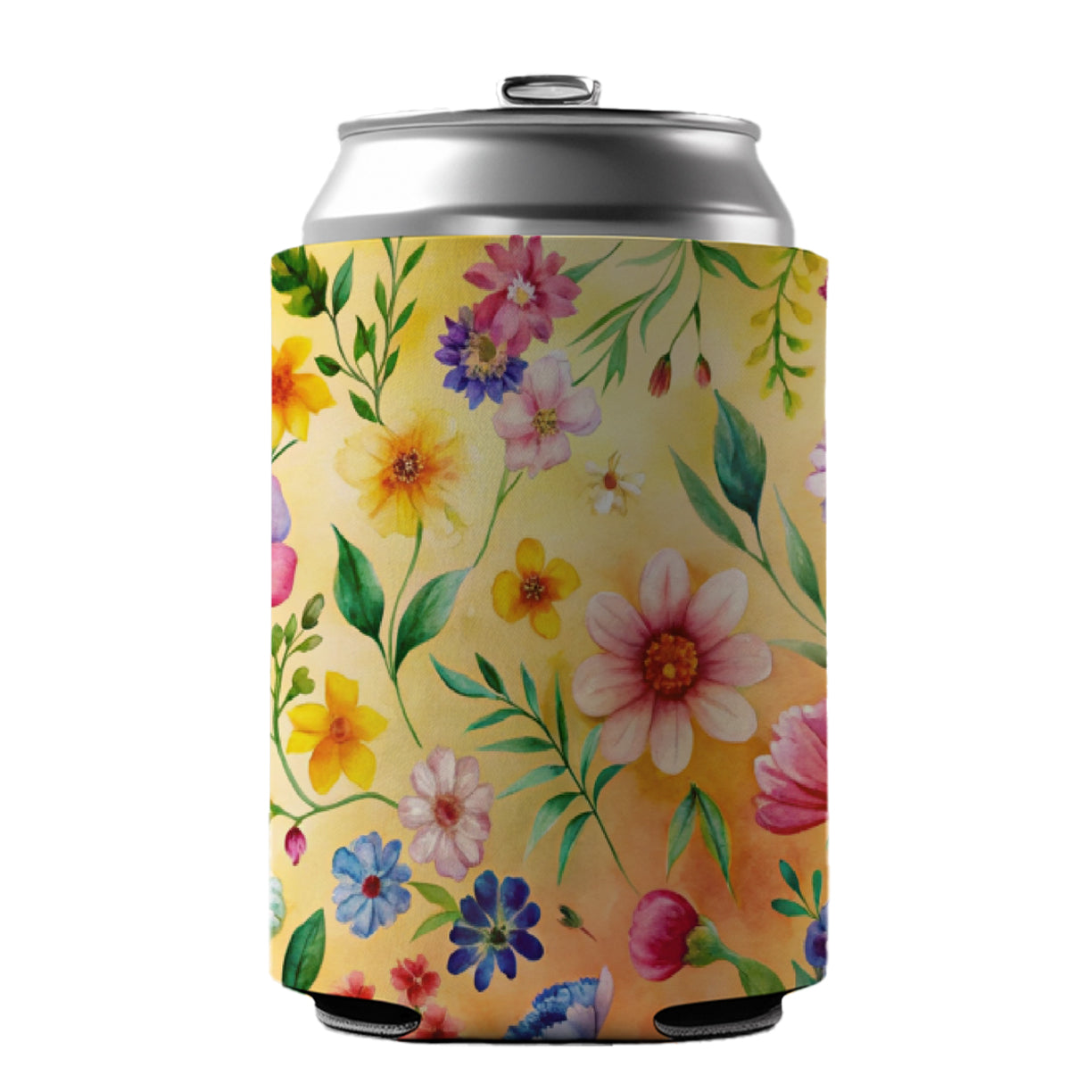 Flowers Yellow Background Watercolor Can Cooler Beer Soda Drink Insulated Holder Sleeve Hugger
