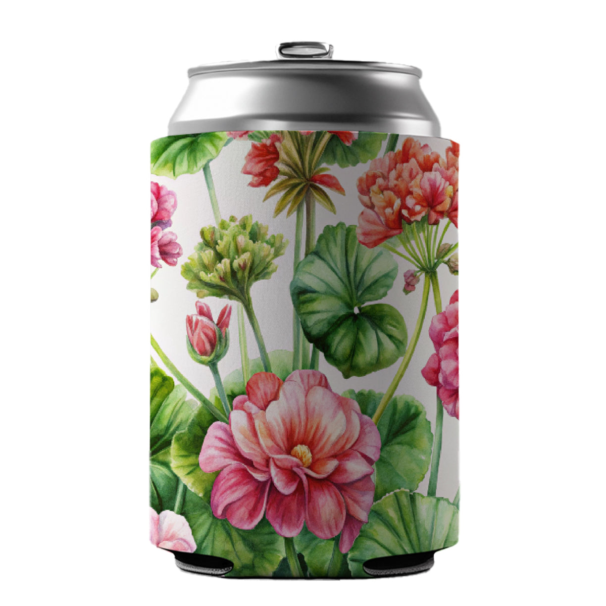 Geraniums Flowers Watercolor Can Cooler Beer Soda Drink Insulated Holder Sleeve Hugger