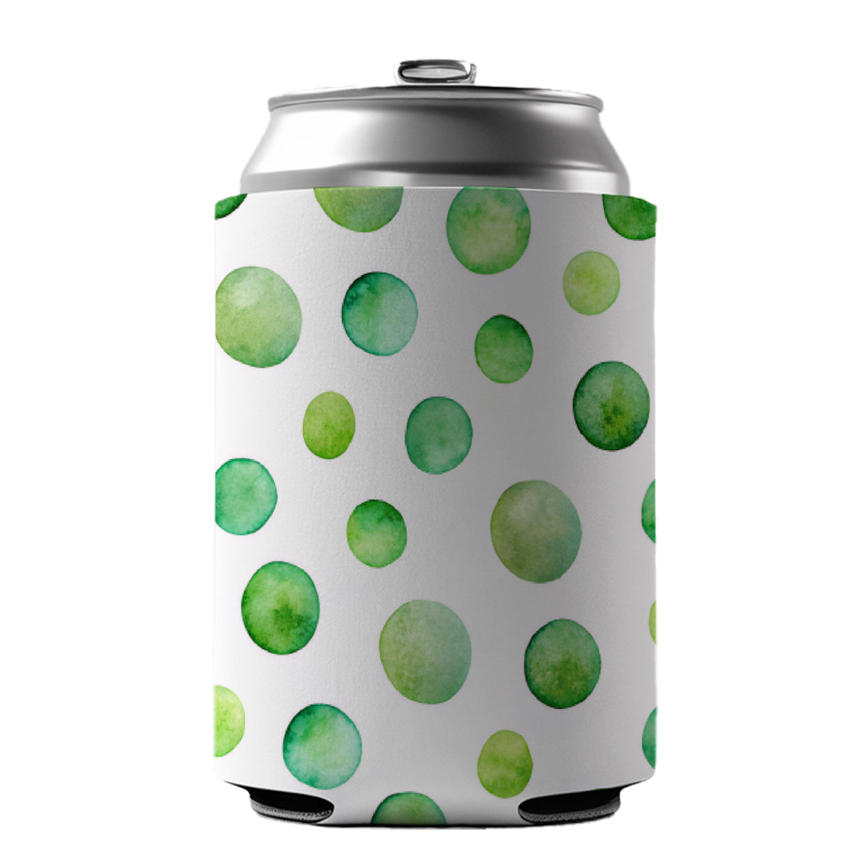 Green Polka Dots Fun White Background Can Cooler Beer Soda Drink Insulated Holder Sleeve Hugger