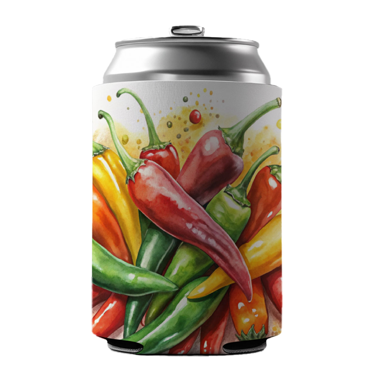 Hot Peppers Jalapenos Spicy Watercolor Can Cooler Beer Soda Drink Insulated Holder Sleeve Hugger
