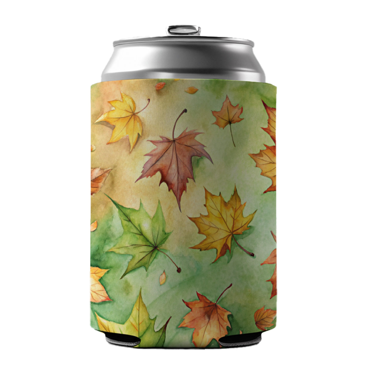 Leaves Green Background Watercolor Can Cooler Beer Soda Drink Insulated Holder Sleeve Hugger