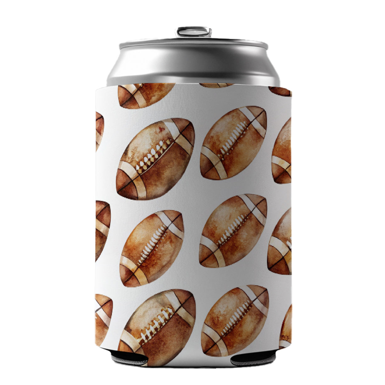 Lots Of Brown Footballs Can Cooler Beer Soda Drink Insulated Holder Sleeve Hugger