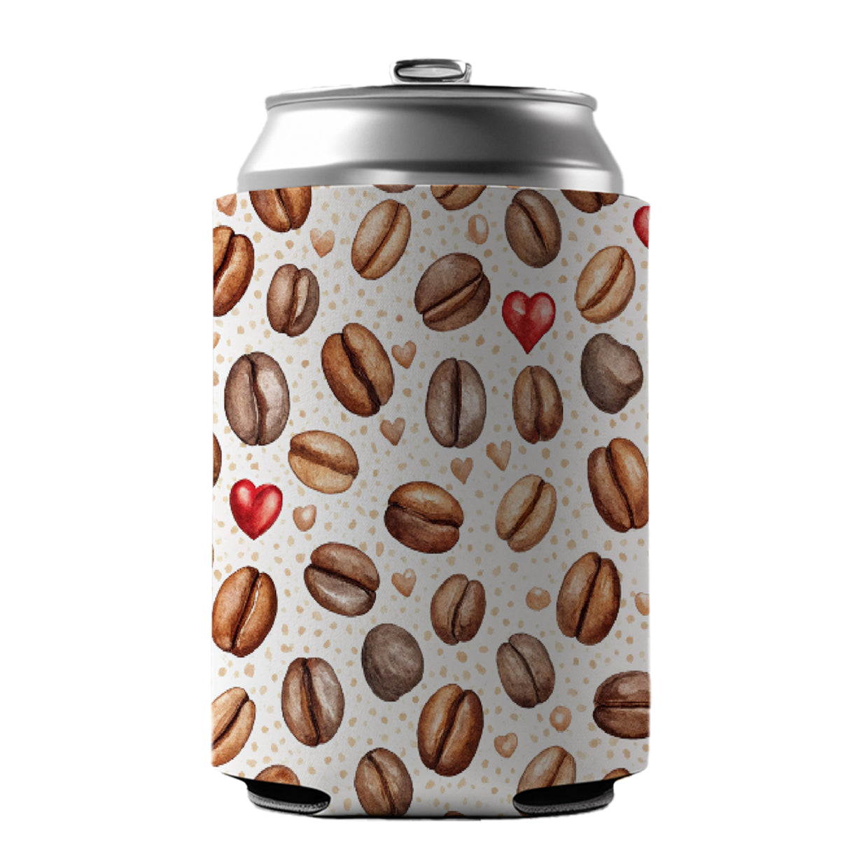 Lots Of Coffee Beans Hearts Can Cooler Beer Soda Drink Insulated Holder Sleeve Hugger