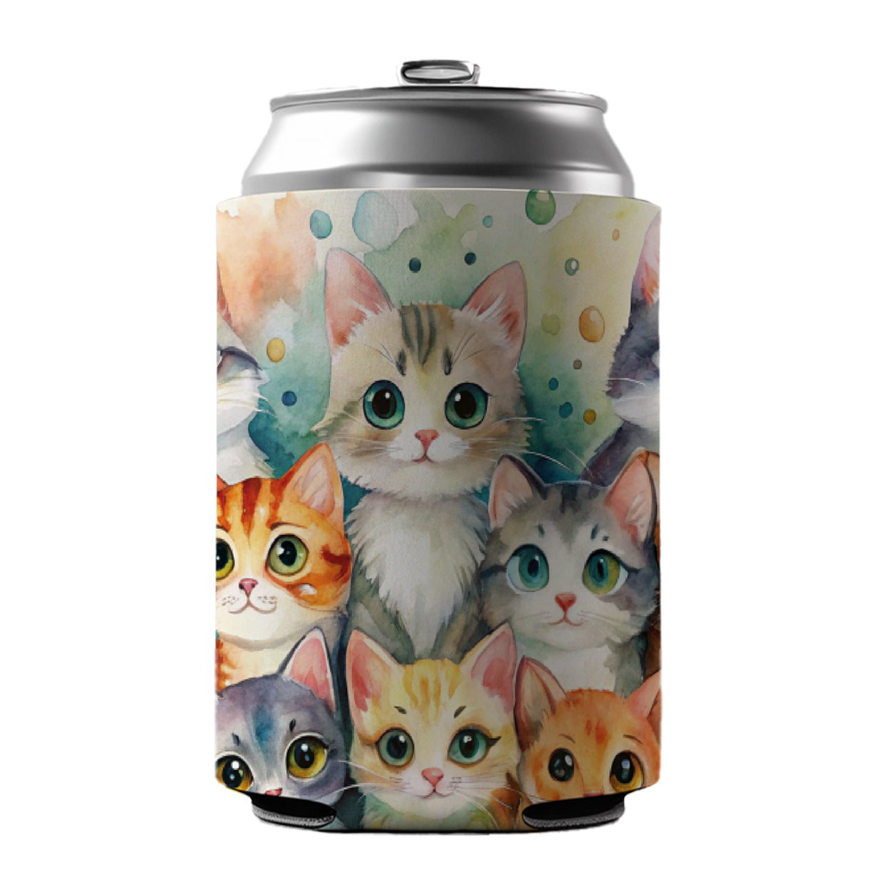Lots Of Cute Cats Watercolor Can Cooler Beer Soda Drink Insulated Holder Sleeve Hugger