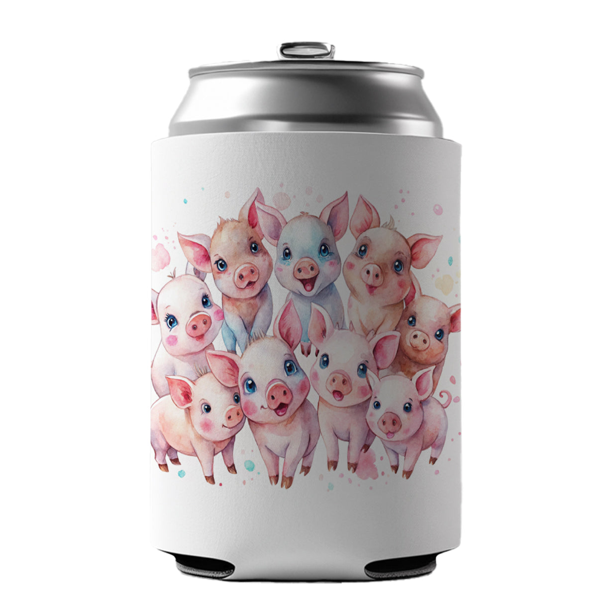 Lots Of Cute Pigs Watercolor Can Cooler Beer Soda Drink Insulated Holder Sleeve Hugger