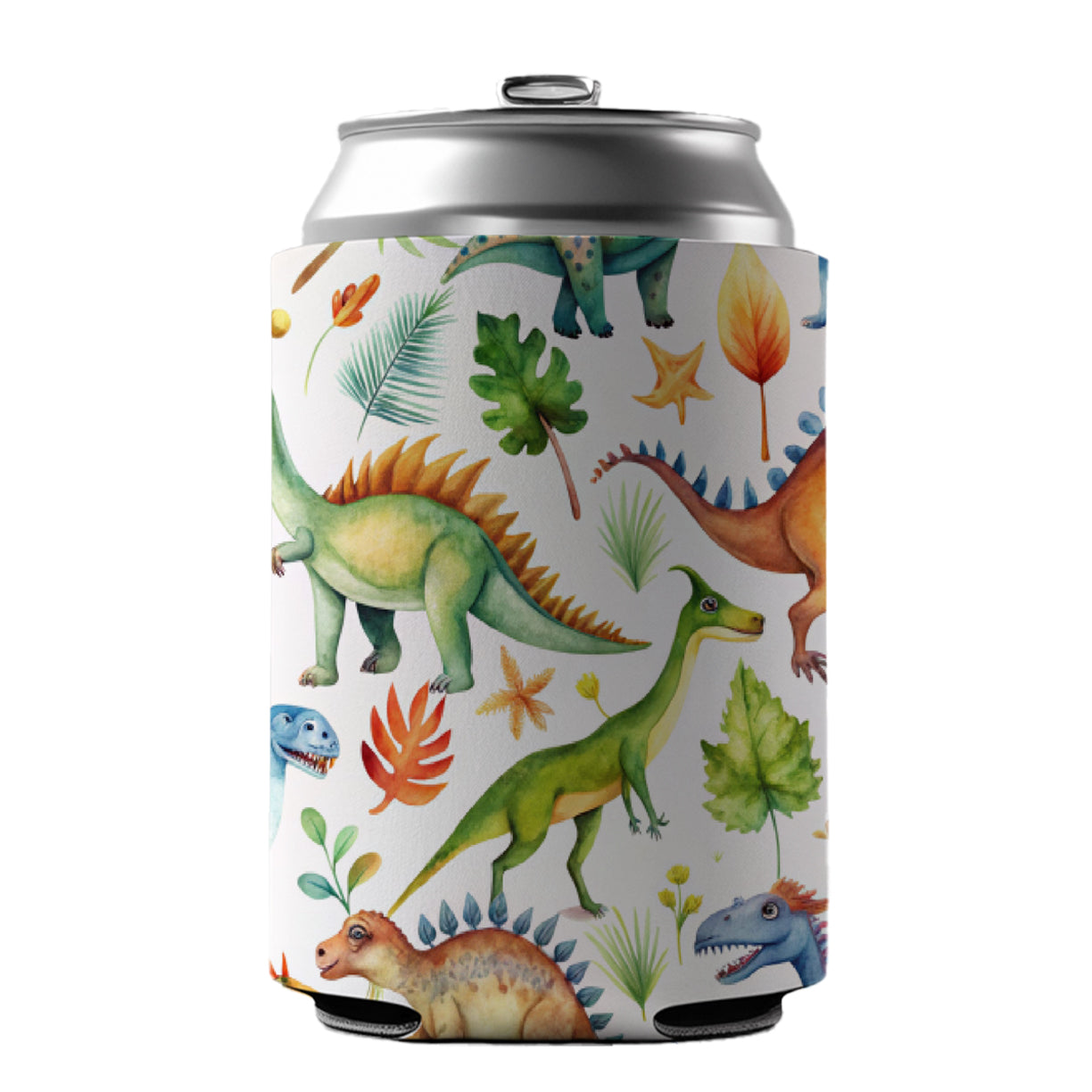 Lots Of Dinosaurs Watercolor Can Cooler Beer Soda Drink Insulated Holder Sleeve Hugger