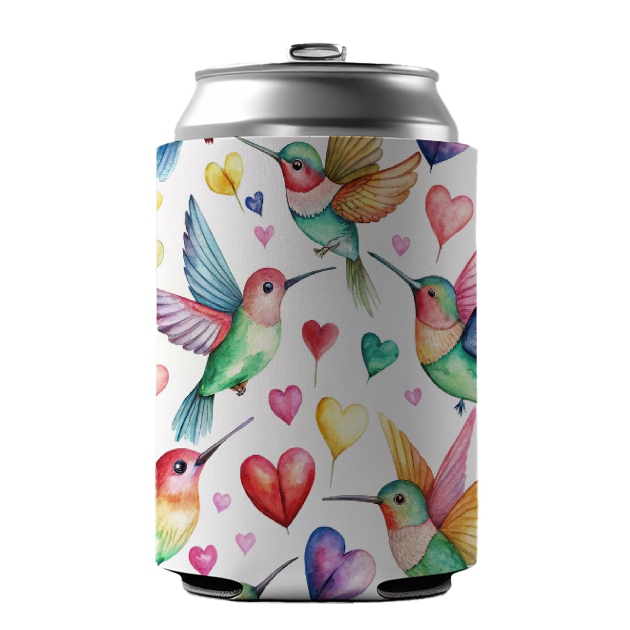 Lots Of Hummingbirds And Hearts Can Cooler Beer Soda Drink Insulated Holder Sleeve Hugger