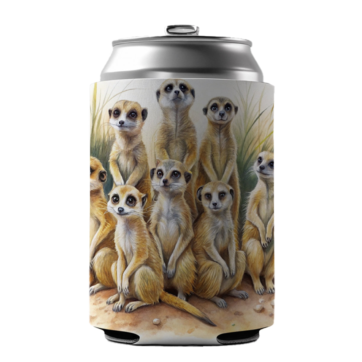 Lots Of Meerkats Watercolor Can Cooler Beer Soda Drink Insulated Holder Sleeve Hugger