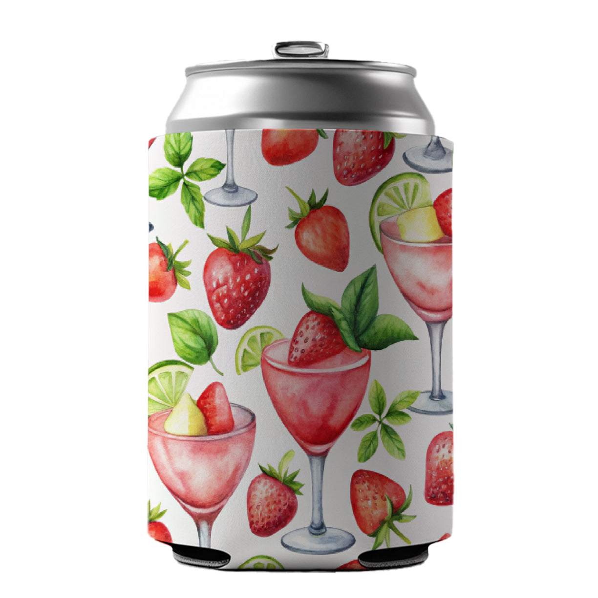 Lots Of Strawberry Daquiris Alcohol Can Cooler Beer Soda Drink Insulated Holder Sleeve Hugger