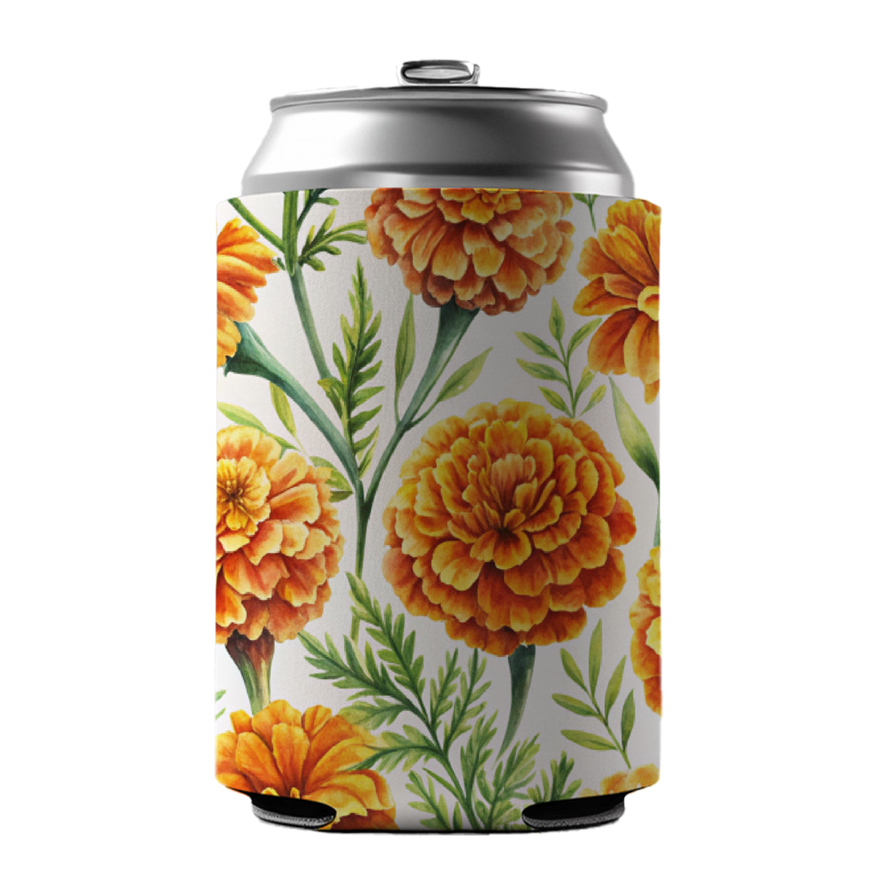 Orange Marigolds Flowers Watercolor Can Cooler Beer Soda Drink Insulated Holder Sleeve Hugger