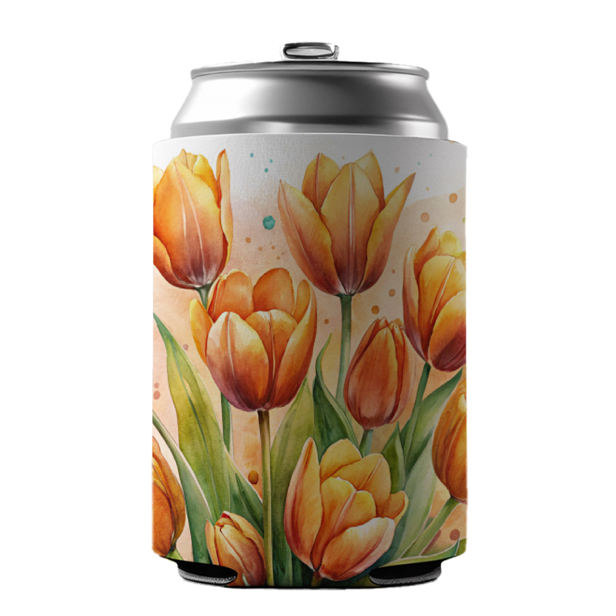 Orange Tulips Flowers Watercolor Can Cooler Beer Soda Drink Insulated Holder Sleeve Hugger