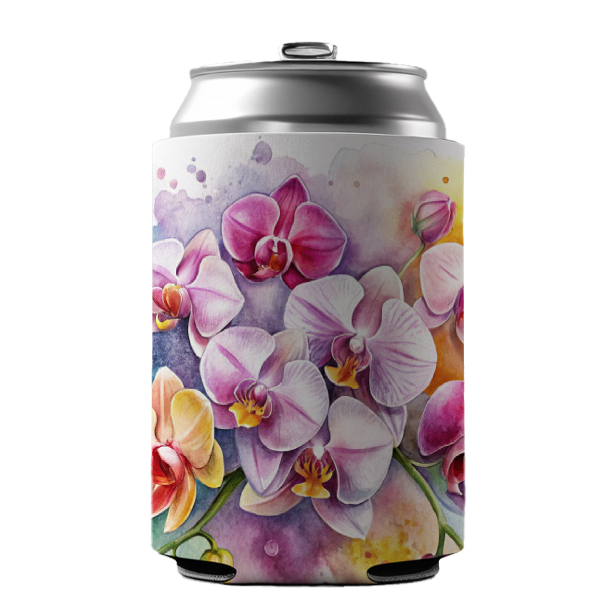 Orchids Flowers Watercolor Can Cooler Beer Soda Drink Insulated Holder Sleeve Hugger