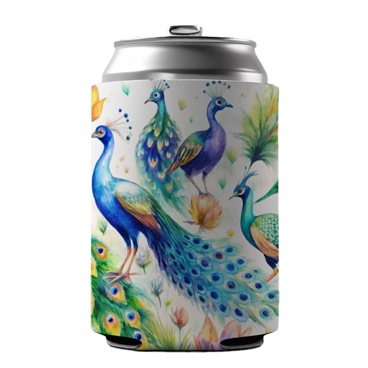 Peacocks Beautiful Birds Watercolor Can Cooler Beer Soda Drink Insulated Holder Sleeve Hugger