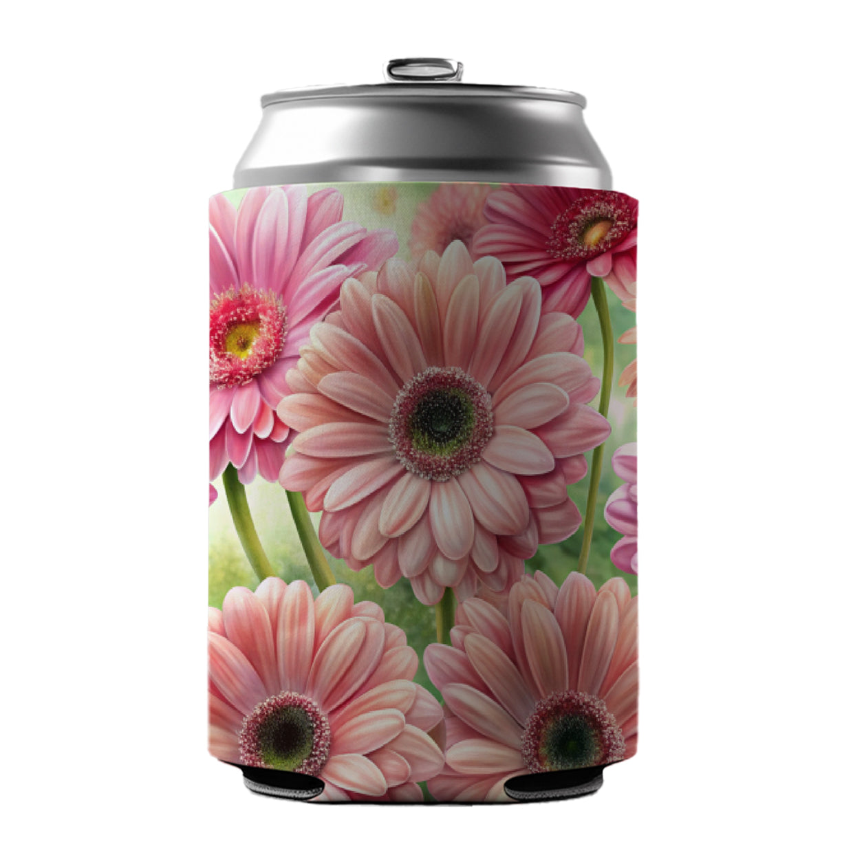 Pink Gerbera Daisies Flowers Watercolor Can Cooler Beer Soda Drink Insulated Holder Sleeve Hugger