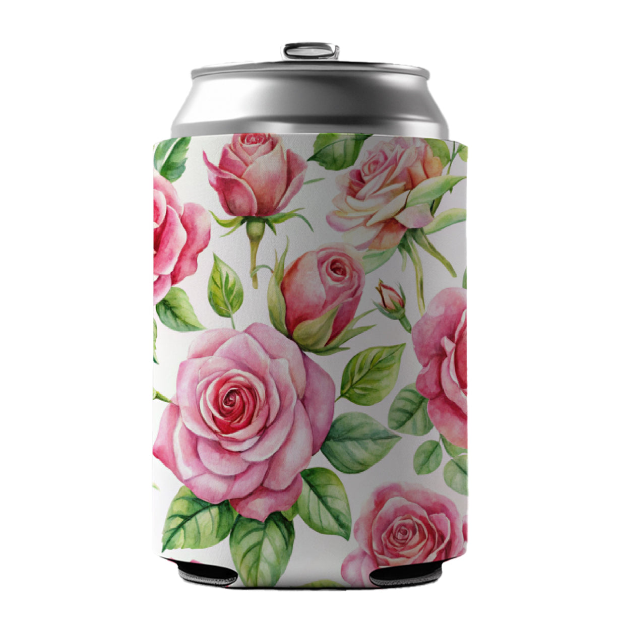 Pink Roses Flowers Watercolor Can Cooler Beer Soda Drink Insulated Holder Sleeve Hugger
