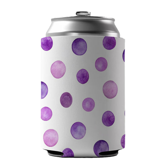Purple Polka Dots Fun White Background Can Cooler Beer Soda Drink Insulated Holder Sleeve Hugger