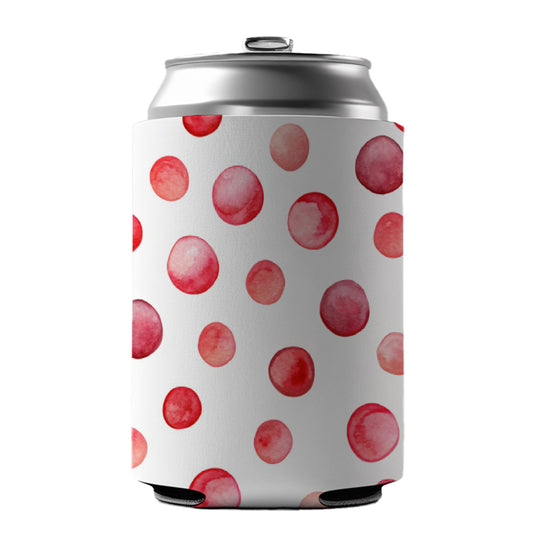Red Polka Dots Fun White Background Can Cooler Beer Soda Drink Insulated Holder Sleeve Hugger