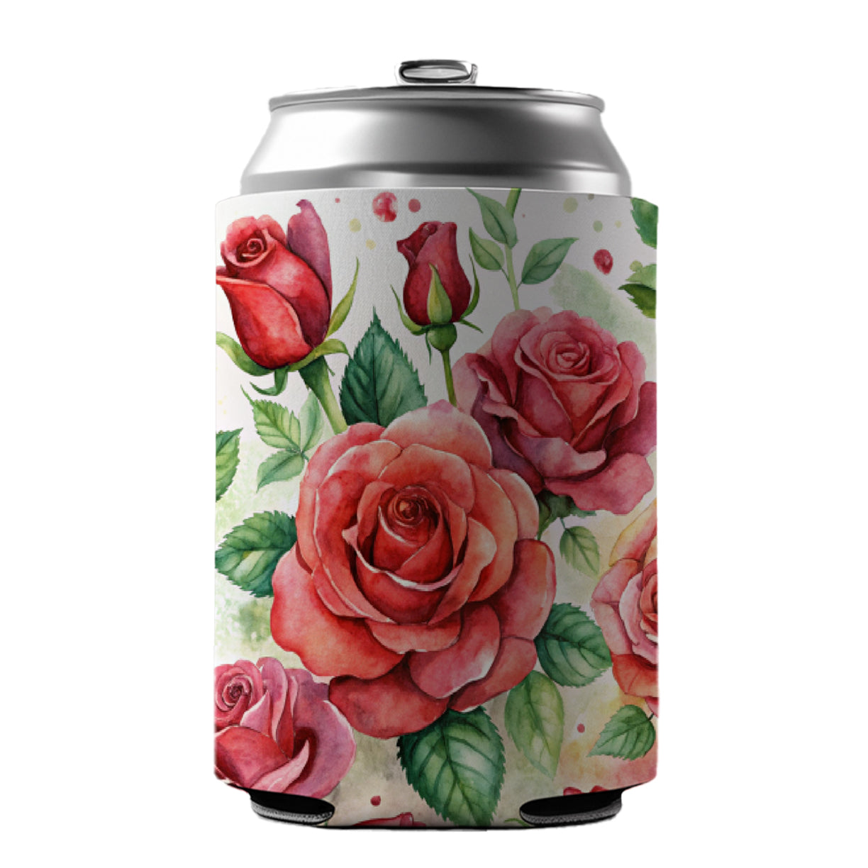Red Roses Flowers Watercolor Can Cooler Beer Soda Drink Insulated Holder Sleeve Hugger