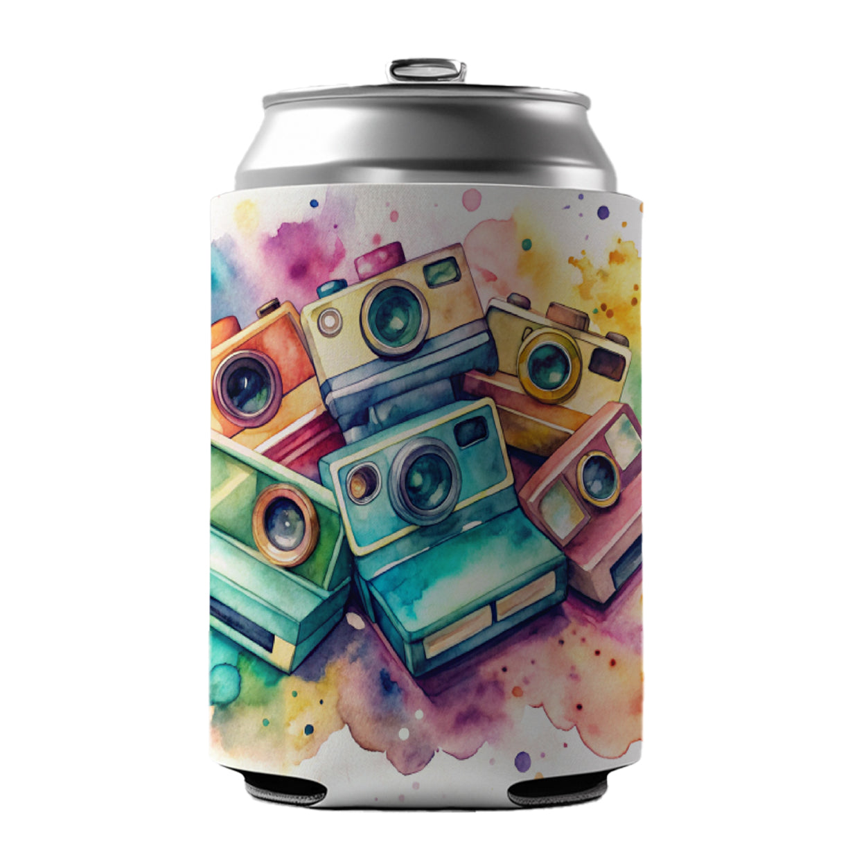 Retro Instant Cameras Photographer Watercolor Can Cooler Beer Soda Drink Insulated Holder Sleeve Hugger