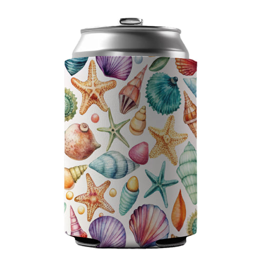 Shells Scattered Beach Can Cooler Beer Soda Drink Insulated Holder Sleeve Hugger