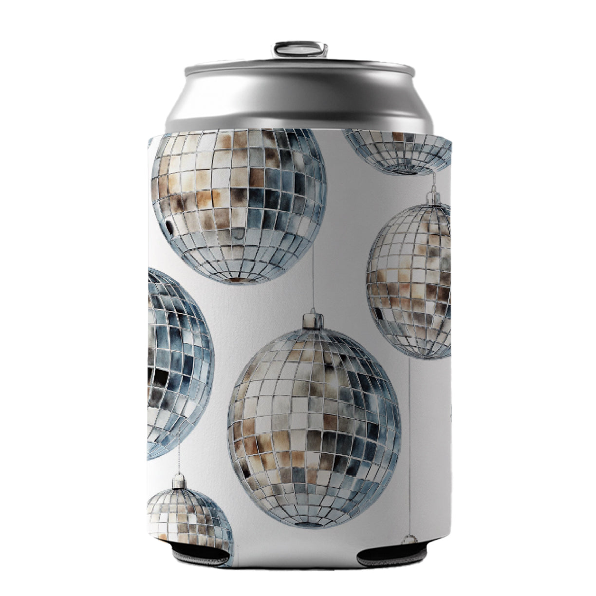 Silver Disco Balls Watercolor Can Cooler Beer Soda Drink Insulated Holder Sleeve Hugger