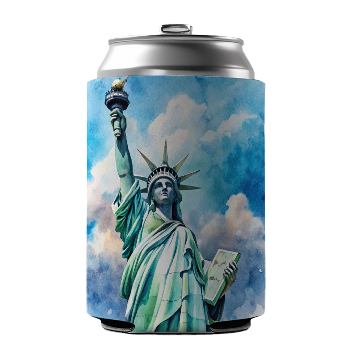 Statue Of Liberty Travel New York Watercolor Can Cooler Beer Soda Drink Insulated Holder Sleeve Hugger