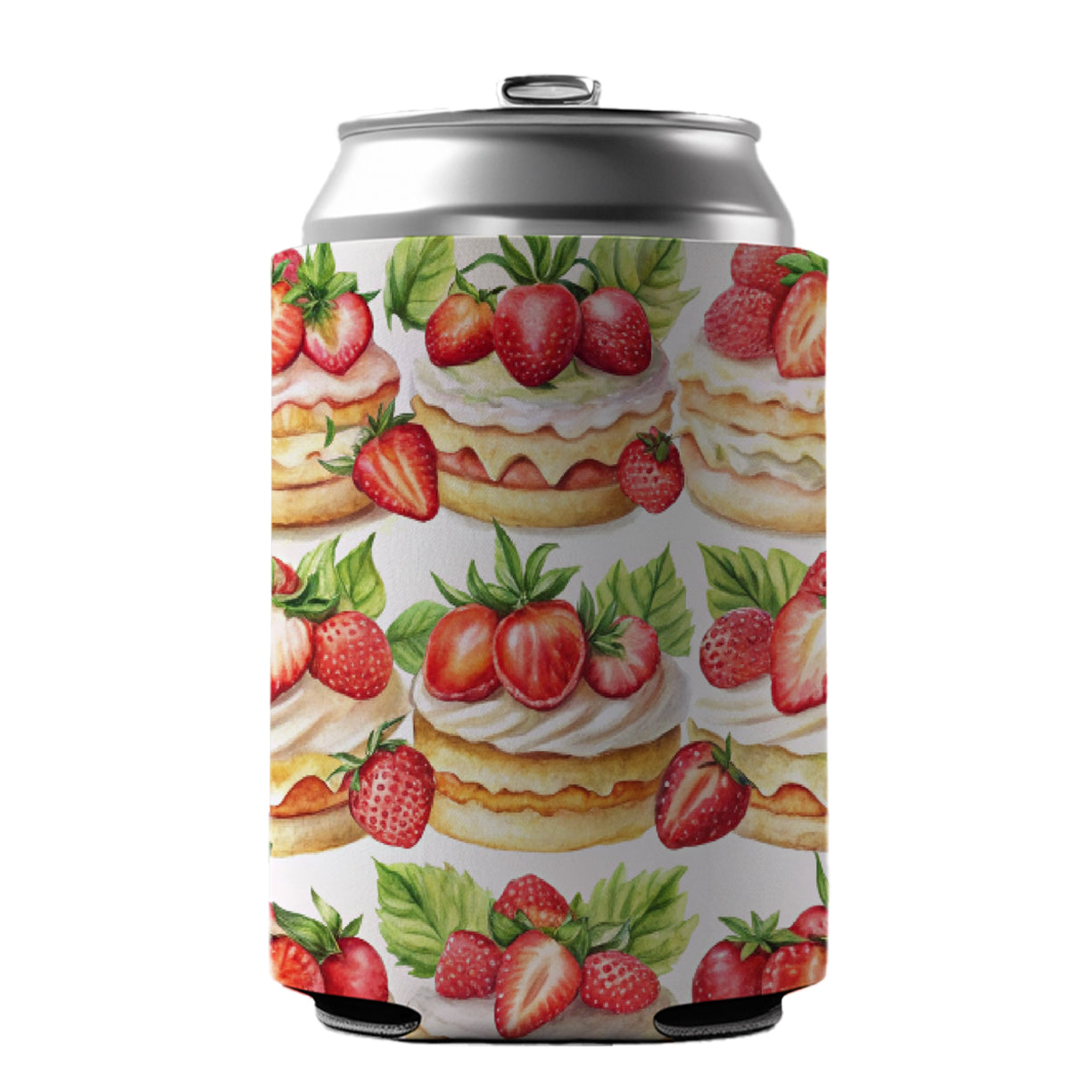 Strawberry Shortcake In A Row Can Cooler Beer Soda Drink Insulated Holder Sleeve Hugger