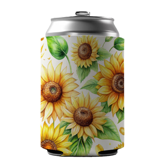 Sunflowers Scattered Watercolor Can Cooler Beer Soda Drink Insulated Holder Sleeve Hugger