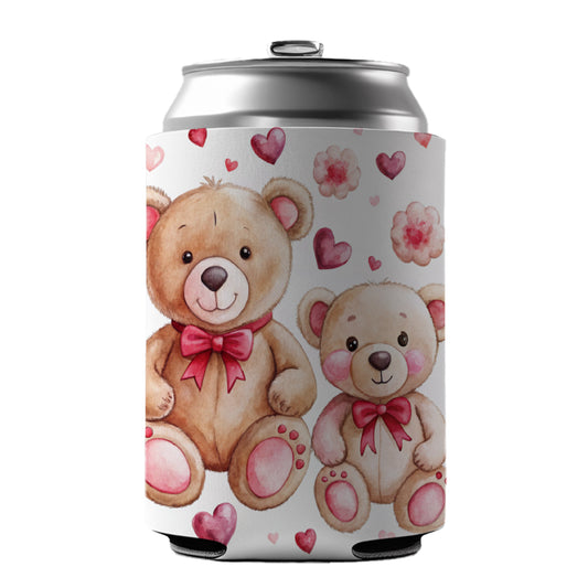 Teddy Bears Pink Red Hearts Can Cooler Beer Soda Drink Insulated Holder Sleeve Hugger