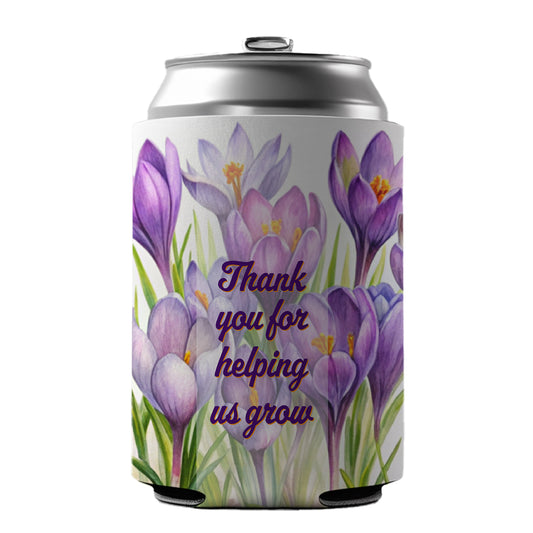 Thank You For Helping Us Grow Teacher Appreciation Elegant Purple Flowers Can Cooler Beer Soda Drink Insulated Holder Sleeve Hugger