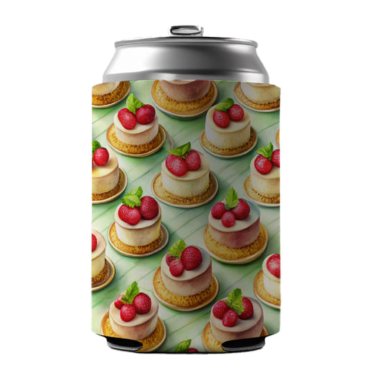 Tiny Cheesecakes On Plates In A Row Can Cooler Beer Soda Drink Insulated Holder Sleeve Hugger