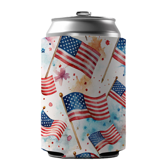 USA American Flags Patriotic Watercolor Can Cooler Beer Soda Drink Insulated Holder Sleeve Hugger