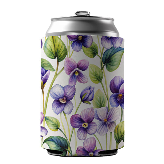 Violets Flowers Watercolor Can Cooler Beer Soda Drink Insulated Holder Sleeve Hugger