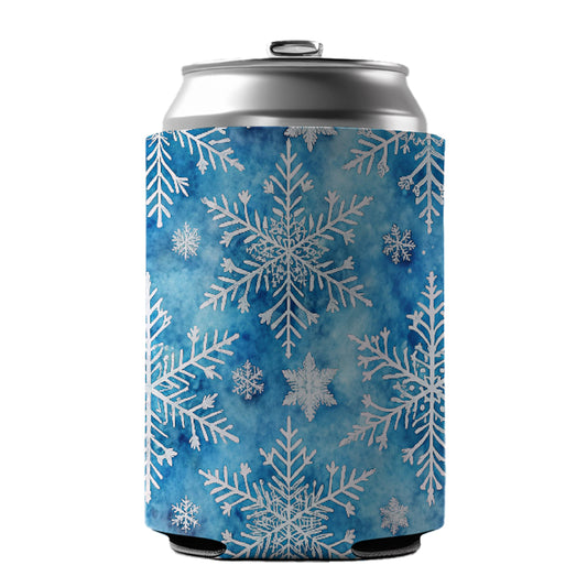 White Snowflakes Beautiful Winter Can Cooler Beer Soda Drink Insulated Holder Sleeve Hugger