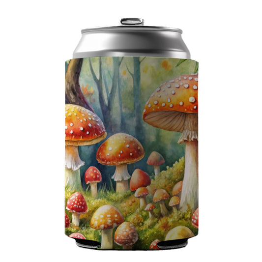 Woodland Mushrooms Watercolor Can Cooler Beer Soda Drink Insulated Holder Sleeve Hugger