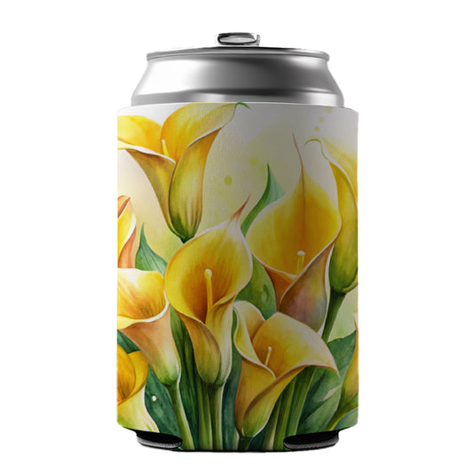 Yellow Calla Lily Flowers Watercolor Can Cooler Beer Soda Drink Insulated Holder Sleeve Hugger