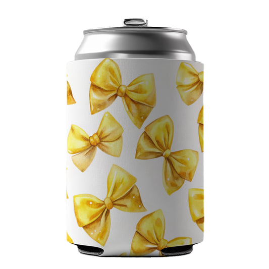 Yellow Coquette Bows Watercolor Can Cooler Beer Soda Drink Insulated Holder Sleeve Hugger