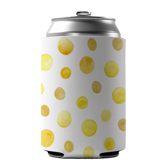 Yellow Polka Dots Fun White Background Can Cooler Beer Soda Drink Insulated Holder Sleeve Hugger