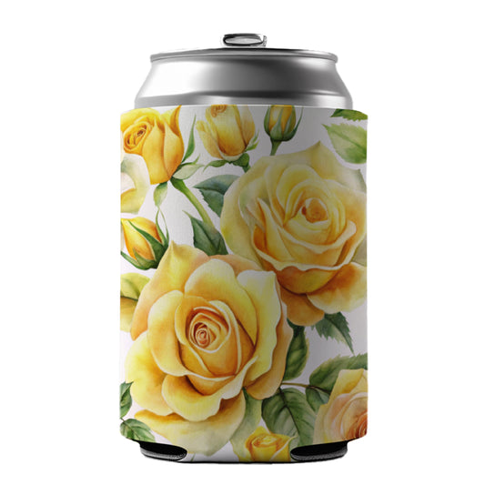 Yellow Roses Flowers Watercolor Can Cooler Beer Soda Drink Insulated Holder Sleeve Hugger