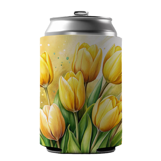 Yellow Tulips Flowers Watercolor Can Cooler Beer Soda Drink Insulated Holder Sleeve Hugger